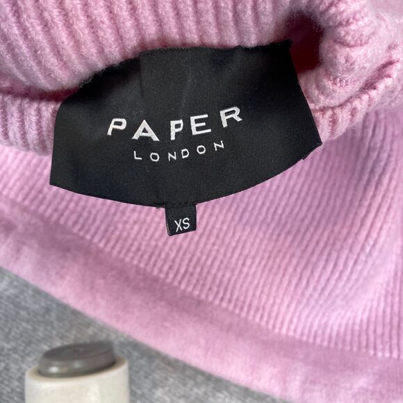 PAPER LONDON Wool Sweater Pink Women's Sz XS Cropped Mock Neck Pullover - Picture 2 of 11